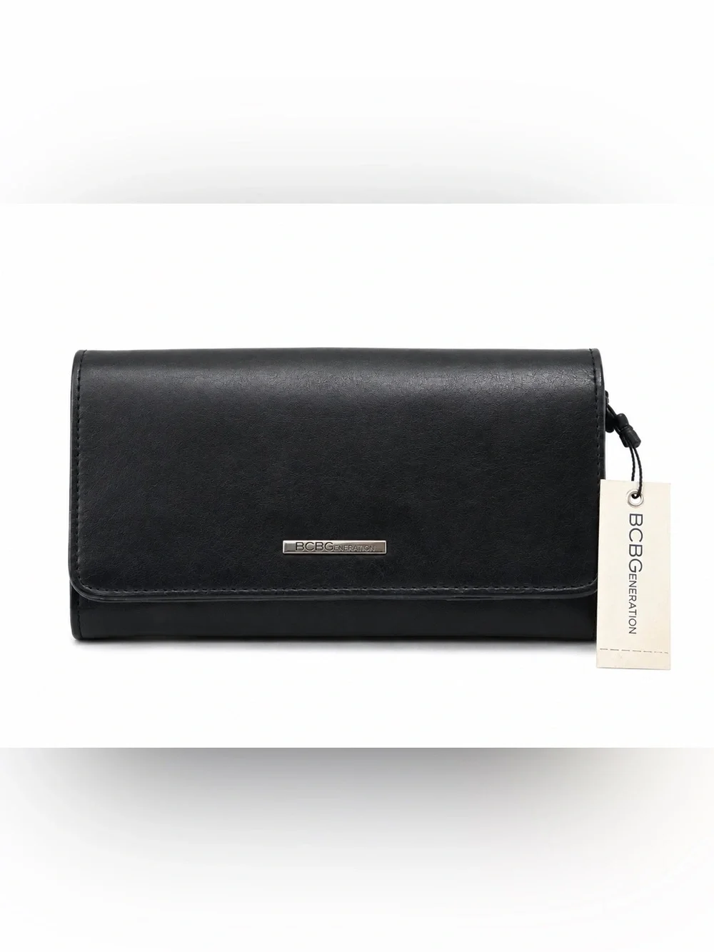 BCBGeneration Black Vegan Leather Zip Around Wristlet Wallet Clutch NWT